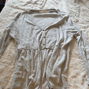 Light Gray Waffle Knit Button Romper